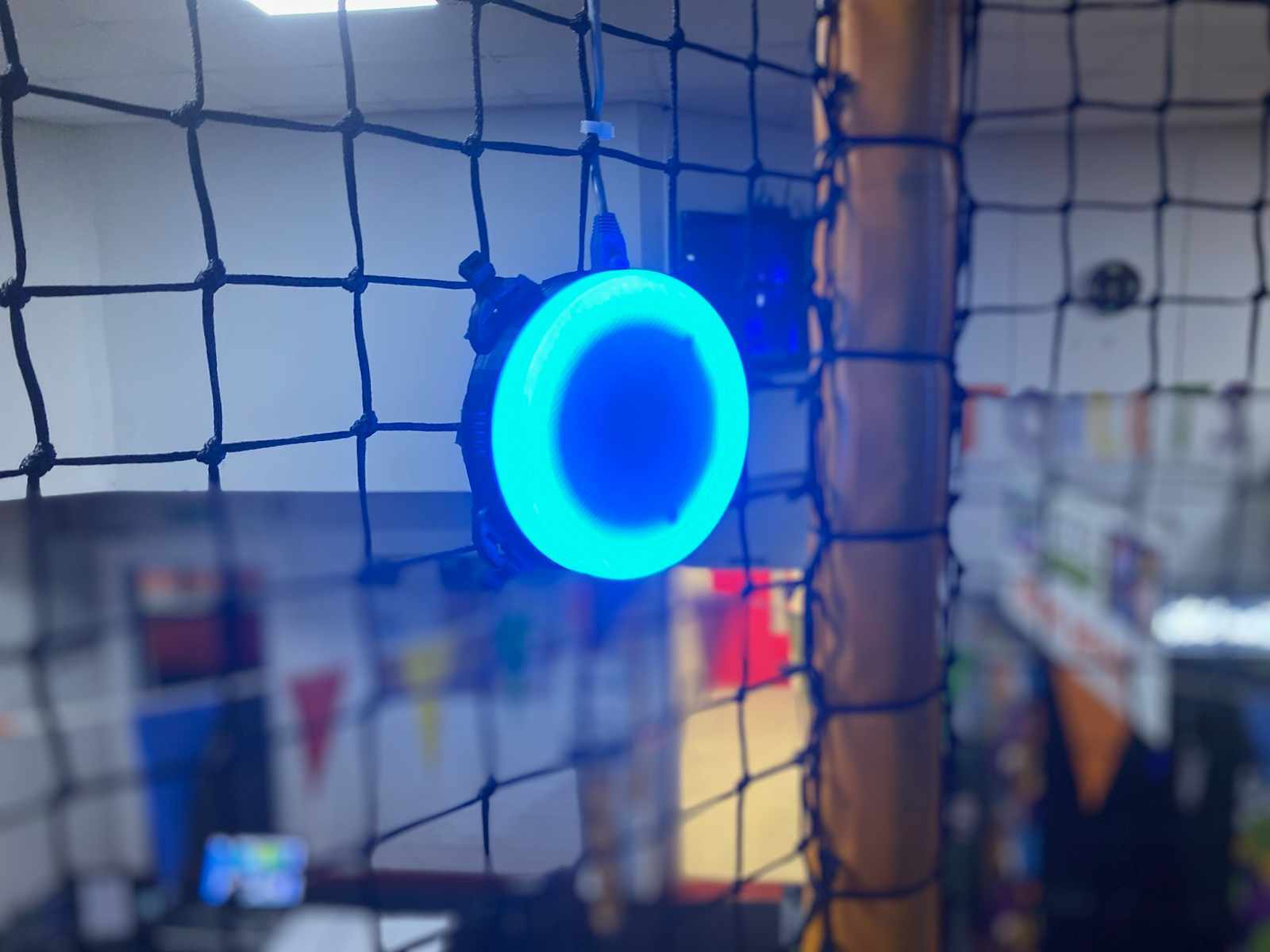 Interactive ninja tag attack game for soft play glowing blue