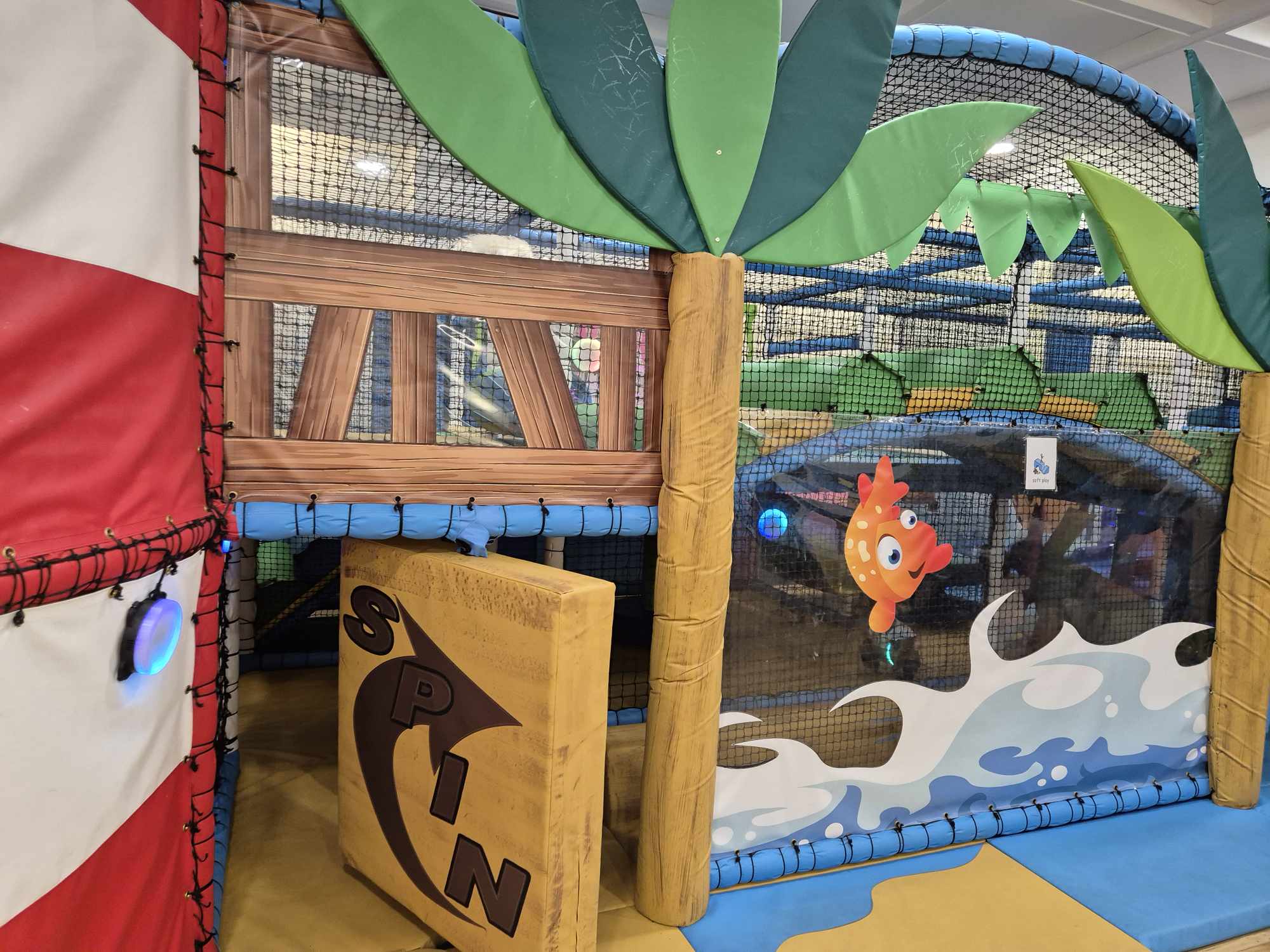 Interactive ninja tag attack game for soft play glowing blue